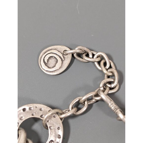 Mozaic Silver TOne Green Glass Charm Chain Bracelet Chunky Boho 8.5-11" - Picture 6 of 7